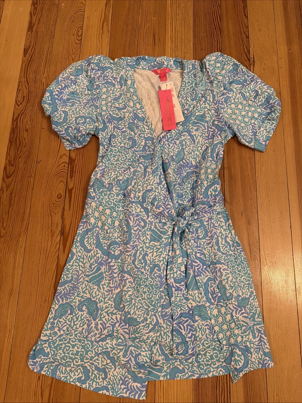 Lilly Pulitzer Sallyn Short Sleeve Wrap Dress L Bombay Grooves Resort White New